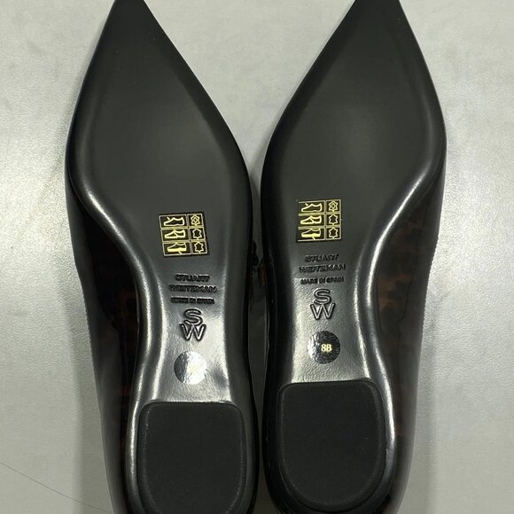 Stuart Weitzman Women’s Emilia Mary Jane Flats – Brown Tortoise Pointed Toe - Picture 9 of 16